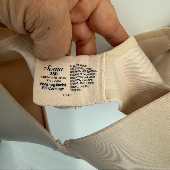 Soma Vanishing Back Full Coverage Bra beige Size 38D Underwire Back Closure - Picture 5 of 6